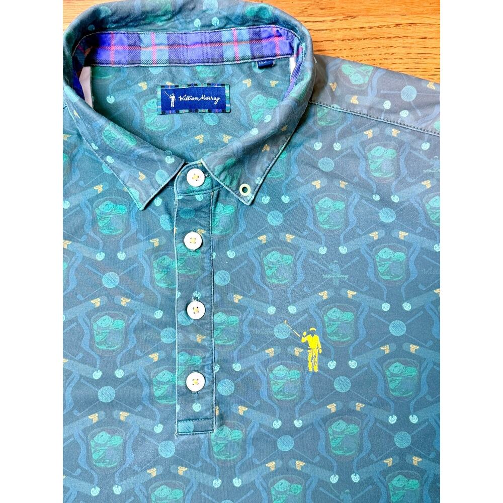 William Murray Golf Polo Shirt M Whiskey Cigars Print Bill Murray Caddyshack